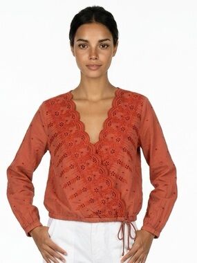 HOUSE OF HARLOW 1960 | Deep Orange Eyelet Lace Wrap Top Drawstring Women’s XS